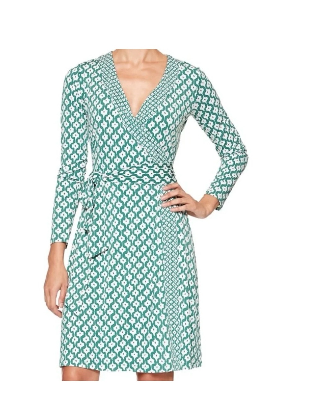 Banana Republic Green and White Geometric Wrap Dress